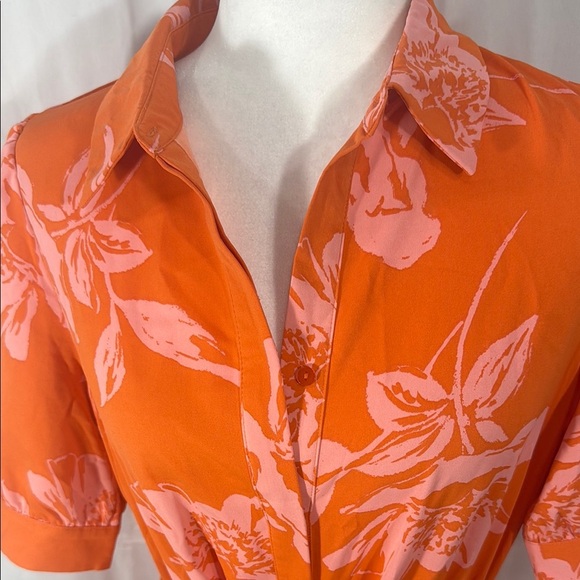 Nicole Miller Orange Midi Dress Buttoned Tie Front Size 8 - Picture 3 of 12